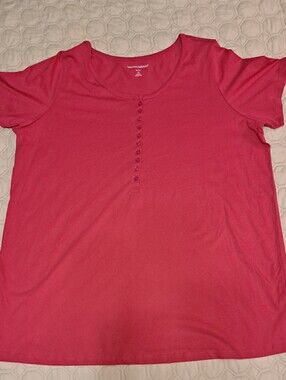 Woman Within Classic Short-Sleeve Henley Top in Deep Pink 1X